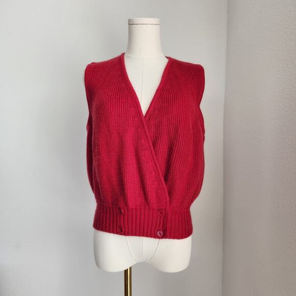 Vintage Red V-Neckline Sleeveless Knit Wrap Top M - Picture 1 of 9